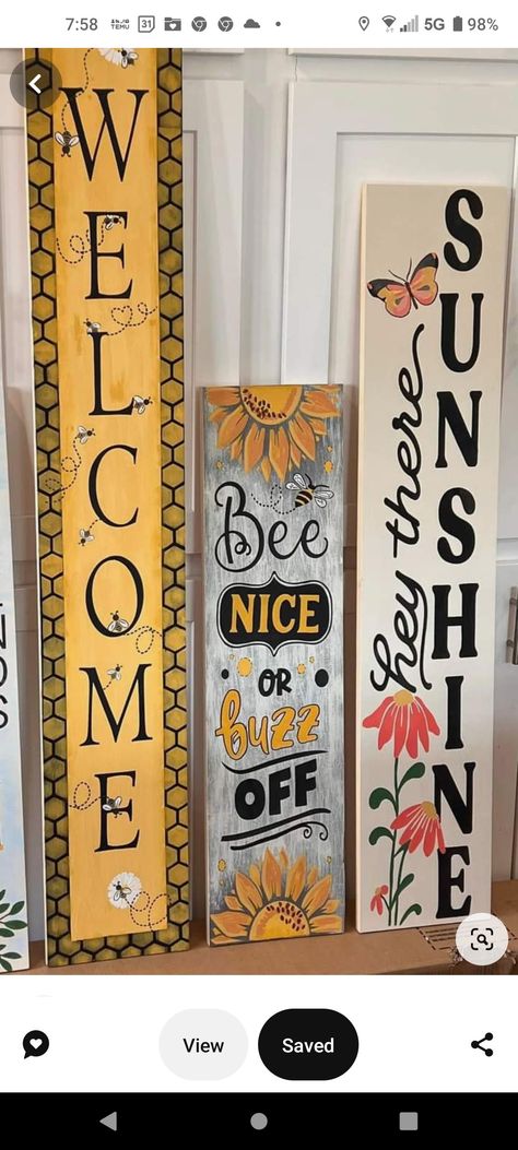 Pallet Gardens, Porch Boards, Repurpose Projects, Bee Craft, Plank Art, Summertime Crafts, Creative Imagination, Wooden Signs Diy, Door Signs Diy