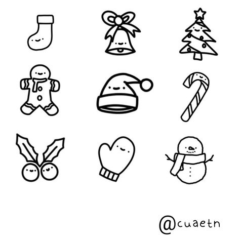 Simple Doodles Christmas, Cute Mini Christmas Drawings, Christmas Art Doodles, Cute Christmas Things To Draw Easy, Christmas Doodle Drawings, Easy To Draw Christmas Doodles, Christmas Doodles Simple, Cute Doodles Christmas, Cute Small Christmas Drawings