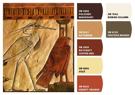 Paint colors from Chip It! by Sherwin-Williams Egyptian Color Palette, Ancient Roman Color Palette, Ancient Color Palette, Ancient Egyptian Color Palette, Egypt Color Palette, Ancient Egyptian Colour Palette, Ancient Egypt Color Palette, Ancient Greek Color Pallete, Egyption Color Pallet