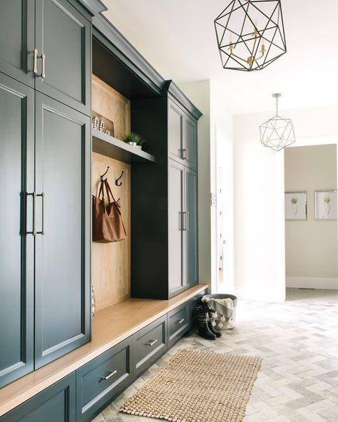 Home Decor And Interior Design on Instagram: “Herringbone brick floors and multiple awesome light fixtures! Open and enclosed storage for boots and backpacks. The perfect kind of fully…” Mudroom Inspiration, Herringbone Brick Floor, Herringbone Brick, Brick Floors, Functional Mudroom, Mudroom Flooring, Mudroom Decor, Mudroom Laundry Room, Entry Decor