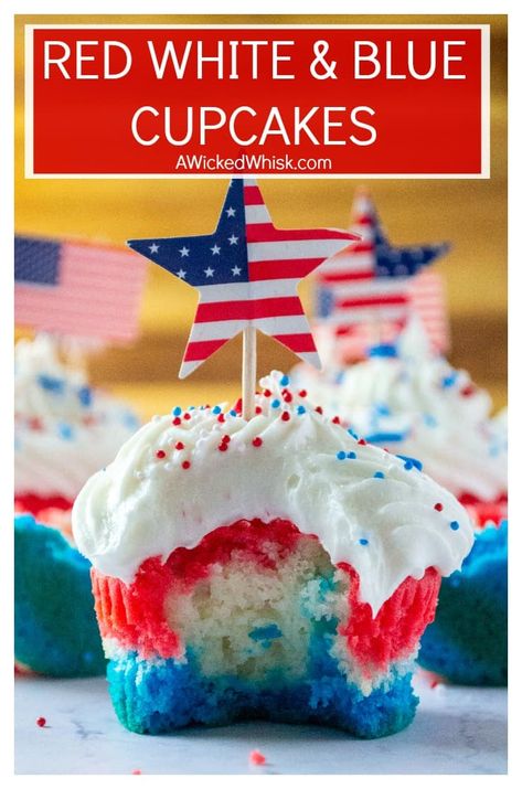 Layered Cupcakes, 4th Desserts, Fourth Of July Dessert, Patriotic Snacks, Patriotic Cupcakes, Lemon Cupcake, Homemade Buttercream, Passover Desserts, Homemade Buttercream Frosting