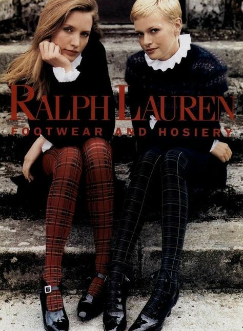 Ralph Lauren Ad Campaigns, Vintage Ralph Lauren Ads, Ralph Lauren Ads, Plaid Tights, Ralph Lauren Looks, Preppy Mode, Tartan Fashion, Mode Shoes, Ralph Lauren Style