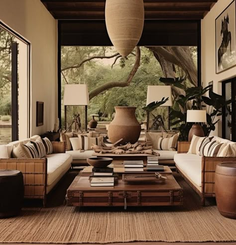 Adventurers Aesthetic, Modern Mexican Living Room Decor, Modern African Decor, Mexican Interior Design, African Interior Design, Safari Design, African House, African Inspired Decor, African Interior