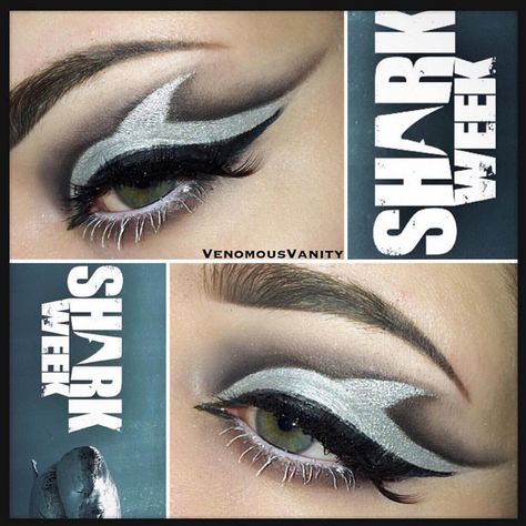 Shark Week Makeup using Mehron!! #ParadiseMakeupAQ #SharkWeek #SharkMakeup #MehronGirl #SharkWeekMakeup Shark Makeup, Shark Week Party, Jumbo Pencil, 1 Day Left, Cut Crease Eye, Hallowen Ideas, Mehron Makeup, Best Eyeliner, Unique Makeup