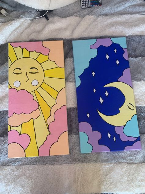 Trendy acrylic painting #acrylic #aesthetic Inspo: @Stacy McEvoy Caunt Moon Acrylic, Organizator Grafic, Small Canvas Paintings, Hippie Painting, Simple Canvas Paintings, Easy Canvas Art, Cute Canvas Paintings, Canvas Drawings, Soyut Sanat Tabloları