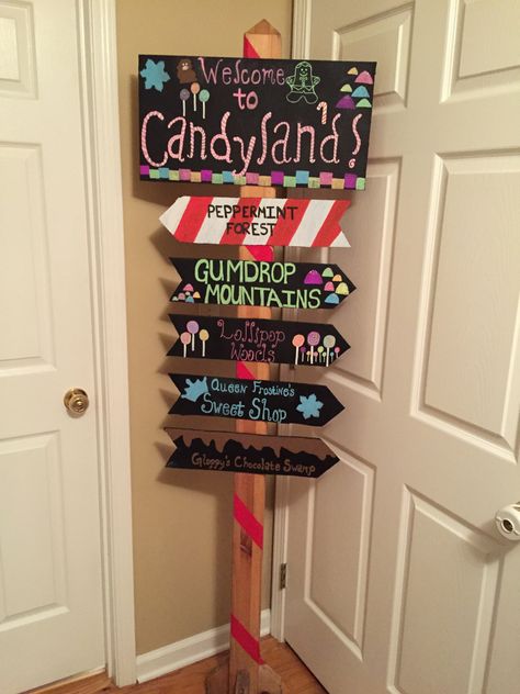 Candyland Sign – DIY Party & Crafts Candyland Sign, Candyland Birthday Party, Candy Decorations Diy, Diy Party Crafts, Candy Themed Party, Lollipop Party, Candy Land Birthday Party, Candy Birthday Party, Wreath Candy