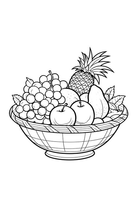 Basket Coloring Page, Fruit Basket Drawing, Vegetable Coloring Pages, Monster Truck Coloring Pages, Free Kids Coloring Pages, Basket Drawing, Fruit Coloring Pages, Farm Animal Coloring Pages, Fruits Drawing