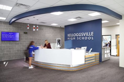 Highschool Front Office, High School Front Office, Front Office School, School Administration Office Design, High School Reception Design, Modern School Reception Design, School Reception Decoration Ideas, High School Office, School Reception Area