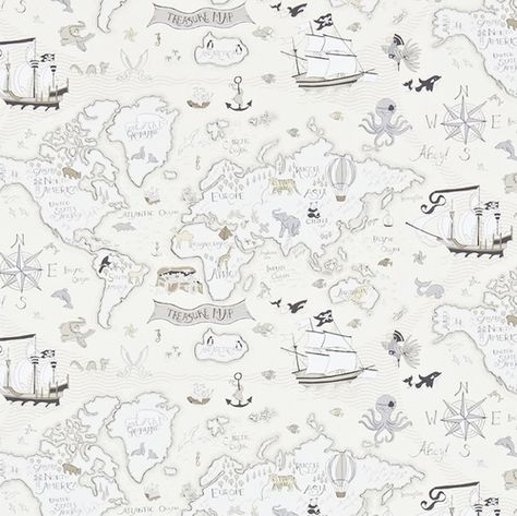 Multicolour 214040 Wildlife Wallpaper, Cartography Map, Ocean Home Decor, Continents And Oceans, The Continents, Pirate Ships, Treasure Map, Neutral Wallpaper, Whimsical Home