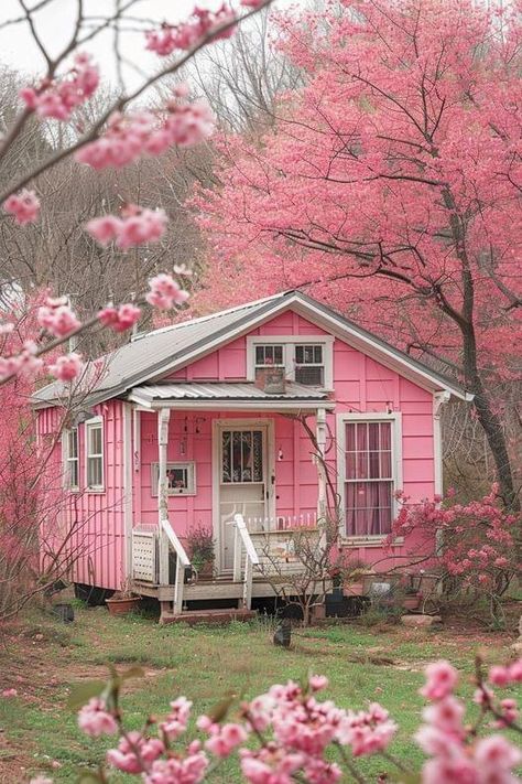 Cottage Trailer, Pink House Exterior, Shed Tiny House, Cute Little Houses, Fairytale Cottage, Pink Cottage, Casas The Sims 4, Tiny Cottage, Board Quotes