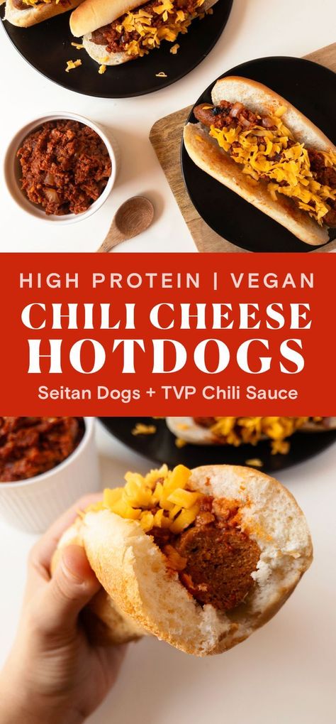 High Protein Chilli, Protein Chilli, Chili Dog Chili Recipe, Vegan Seitan, Vegan Meat Substitutes, Vegan Hot Dog, Chili Cheese Dogs, Veggie Smoothies, Meat Eater