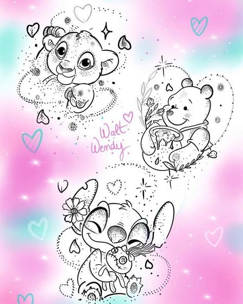 Crystals Tattoos, Disney Characters Tattoos, Printable Nail Art Practice Sheet, Disney Stitch Tattoo, Winnie The Pooh Tattoos, Disney Inspired Tattoos, Disney Sleeve Tattoos, Disney Sleeve, Simple Tattoos For Women