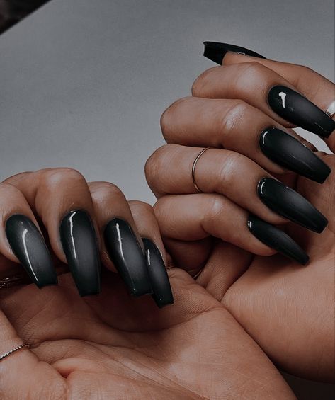 Long Black Chrome Nails, Short Dark Gray Nails, Dark Grey Acrylic Nails Design, Short Coffin Black French Tip Nails, Gray And Black Nails Ideas, All Black Everything Aesthetic, Dark Nail Inspo Acrylic, Batman Inspired Nails, Black And Grey Nails Acrylic