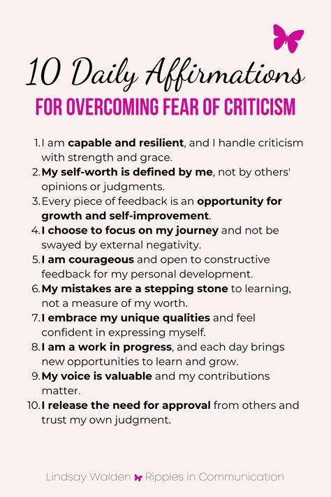 Empower yourself against the fear of criticism with these 10 daily affirmations. Visit my blog for more strategies on building confidence and embracing personal growth. Start your journey to self-empowerment today! #DailyAffirmations #ConfidenceBoost Confidence Affirmations, Teenage Books To Read, Aura Quotes, Gratitude Challenge, Communication Relationship, Building Confidence, Relationship Blogs, What Is Self, Calm Quotes