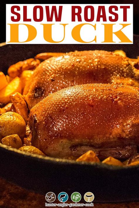 Best Roasted Duck Recipe, Whole Roast Duck Recipes, Slow Cooked Duck, How To Cook Wild Duck, Dutch Oven Duck, Cooking Duck Whole, How To Cook Duck In Oven, Cooking Duck Recipes, How To Make Duck