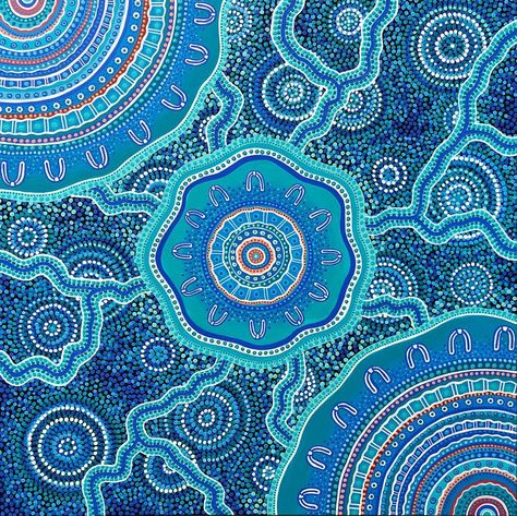 Blue Aboriginal Dot Painting, Aboriginal Contemporary Art, Blue Aboriginal Art, Indigenous Australian Art Dot Painting, Diy Aboriginal Art Dot Painting, Indigenous Dot Painting, Aboriginal Dot Painting Ideas, Aboriginal Wallpaper, Contemporary Aboriginal Art