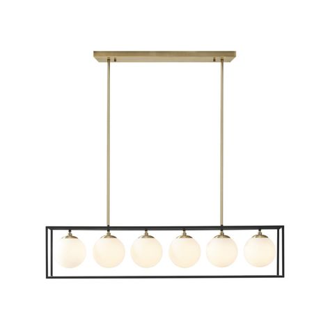 Willa Arlo Interiors Sadye 6-Light Frosted Glass Globe Linear Chandelier | Wayfair Cage Chandelier, Rectangular Chandelier, Dining Chandelier, Island Chandelier, Kitchen Island Chandelier, Rectangle Chandelier, Industrial Chandelier, Glass Globes, Linear Chandelier