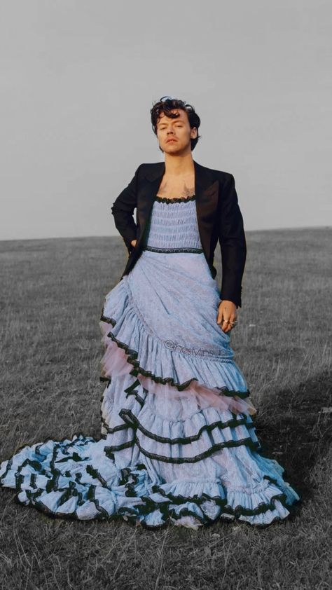 Harry Styles makes history as he becomes the first male to feature solo on Vogue Harry In Dress, Harry Styles In Skirt, Harry Styles Dress Vogue, Harry Styles Normal Clothes, Harry Styles Dress Up, Harry Styles Full Body Pic, Harry Styles Full Body Picture Standing, Harry Styles Skirt, Harry Styles Modeling