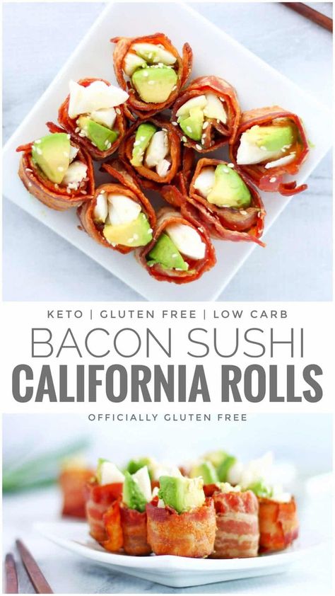 Crab And Avocado, Keto Sushi, Low Carb Sushi, Recipe With Bacon, California Rolls, 200 Calorie, Sushi Recipe, Keto Bacon, Fun Dinner