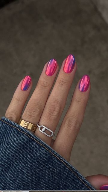 Color Changing Nails Designs, Fall Summer Nails, Fun Birthday Nail Designs, Bali Nails Design, Sunset Nail Designs, Colorful Nails Design, Sept Nails, Colorful Chrome Nails, Sunset Ombre Nails