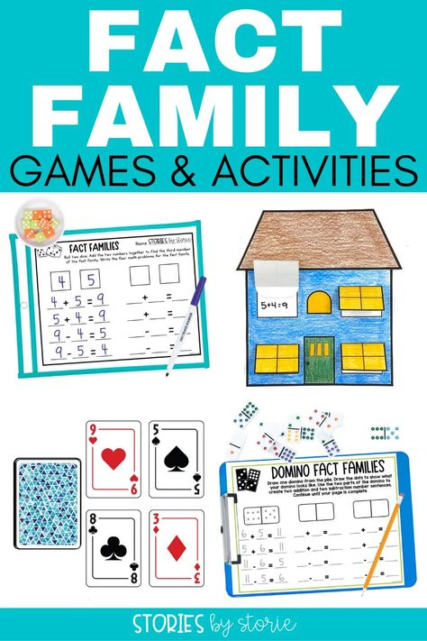 Learning fact families not only helps with fact fluency, but it also helps give students the strategies they need to solve larger addition and subtraction problems. Here are several games and activities to help students with fact families and related facts. Related Facts First Grade Activities, Related Facts First Grade, Fact Family Activities 3rd Grade, Fact Family Games 3rd Grade, Fact Fluency First Grade, Fact Fluency Games 1st Grade, Fact Family Craft, Fact Families Activities 1st Grade, Fact Family Activities 1st Grade