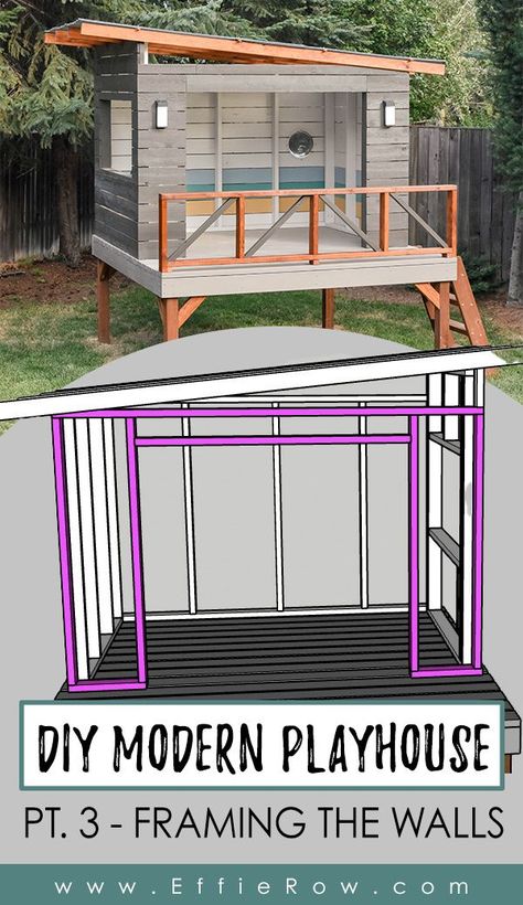 Play House Ideas Outdoor, Cheap Diy Playground Ideas, Diy Modern Playhouse, Platform Playhouse Diy, Diy Wood Playhouse, Platform For Playhouse, Playhouse Blueprints Diy, Diy Playhouse Outdoor, Play House Plans Diy Outdoor Playhouses