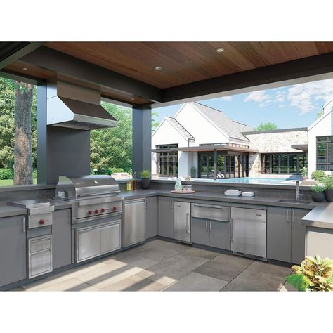 Designed for your outdoor built-in kitchen this burner module is perfect for side dishes or sauce while you grill your main course in your Wolf Built in grill. | Roth Distributing 13" Built-In Liquid Propane Side Burner Module in Stainless Steel | Nebraska Furniture Mart Luxury Outdoor Kitchen, Small Outdoor Kitchens, Outdoor Cooking Spaces, Kitchen Suite, Kitchen Ikea, Indoor Kitchen, Gourmet Meals, Modern Outdoor Kitchen, Simple Kitchen Design