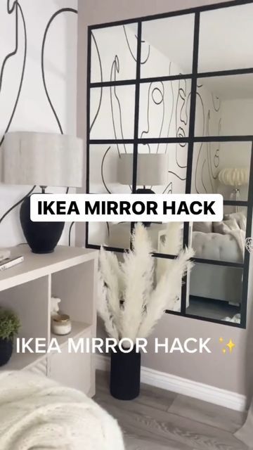 Front Room Mirror Ideas, Ikea Mirror Hack Bedroom, Ikea Mirror Hack Wall, Mirror Wall Ikea Hacks, Ikea Lönsås Mirror Hack, Råmebo Mirror Ikea, Mirror Wall Diy Living Room, Small Hallway Mirror Ideas, Mirror Hacks Full Length