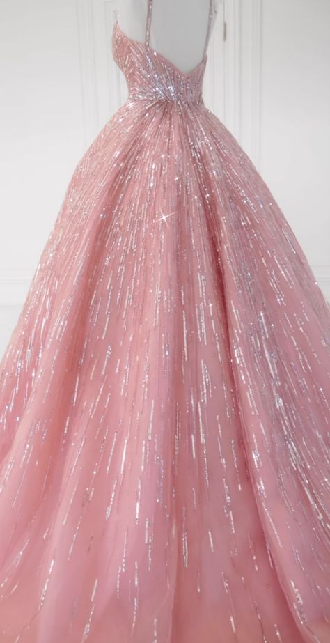 Prom Dresses Ball Gown Pink, Zuhair Murad Ball Gown, Dusty Pink Ball Gown, Pink Sparkling Dress, Pink Sparkly Ball Gown, Sparkly Pink Wedding Dress, Debutante Dresses Aesthetic, Pink Gown For Debut, Pink Dress Taylor Swift