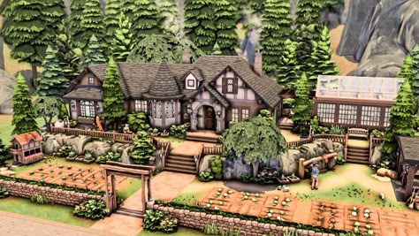 Sims 4 Farm Build, Sims 4 Spellcaster House, Cottage On A Hill, Sims Apartment, Ts4 Builds, Sims Lots, Sims 4 Cottage, Sims 4 Houses Layout, Sims 4 Family