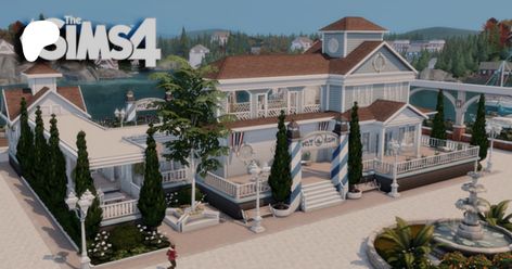 Brindleton bay Yacht club | Patreon Sims 4 Brindleton Bay, Millionaire Mansion, Brindleton Bay, Sims 4 House, Poolside Lounge, Clapboard Siding, Backyard House, Sims 4 House Building, Cozy Backyard