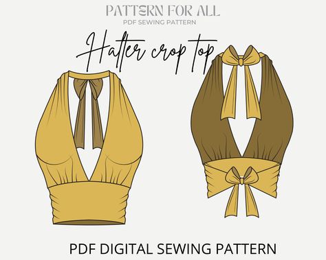 PDF Halter Crop Top Sewing Patterndigital Sewing Patternus Size 4 16womens Halter Neck Bralet Style Cropped-top, With Tie Back Fastening - Etsy Halter Crop Top Sewing Pattern, Halter Top Sewing Pattern, Crop Top Sewing, Diy Halter Top, Diy Halter, Diy Clothes Tops, Top Pattern Sewing, Crop Top Sewing Pattern, Diy Clothes Patterns