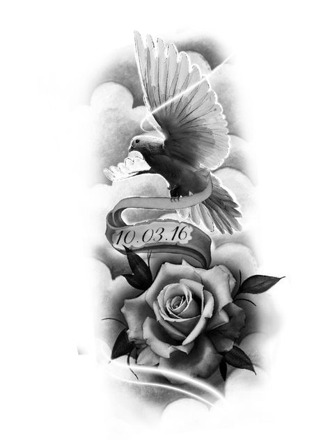 Heaven Birds Tattoo, Dove Roses Tattoo Design, Dove Tattoo Ideas For Women, Birds Sleeve Tattoo, Dove Tattoo Sleeve, Dove Tattoo Design For Women, Pigeon Tattoo Design, Dove Neck Tattoo, Dove And Rose Tattoo