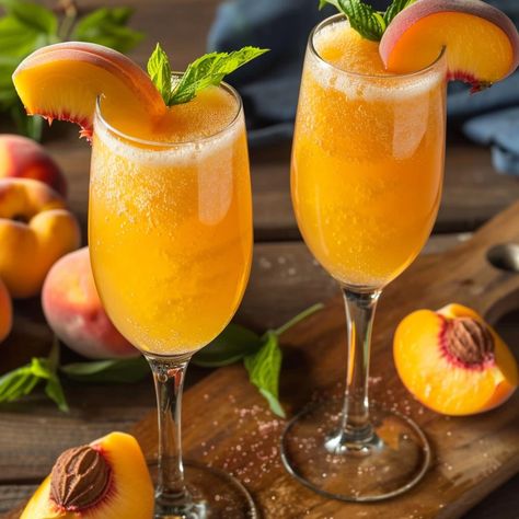 🍑🥂 Celebrate in style with a Peach Bellini! Effervescent, fruity, and perfect for any festive occasion. #BrunchVibes #PeachBellini Peach Bellini Recipe 🍹 Ingredients: 300g ripe peaches, peeled and diced 50g sugar 30ml peach schnapps Chilled Prosecco or sparkling wine Instructions: In a blender, puree the peaches with sugar and peach schnapps until smooth. Strain the puree through a fine mesh sieve to remove any solids. Spoon 2 tablespoons of peach puree into each champagne flute. Slowly t... Peach Bellini Recipe, Bellini Recipe, Cozy Fall Recipes, Instagram Recipes, Peach Puree, Twisted Recipes, Peach Bellini, Festive Cocktails, Peach Schnapps