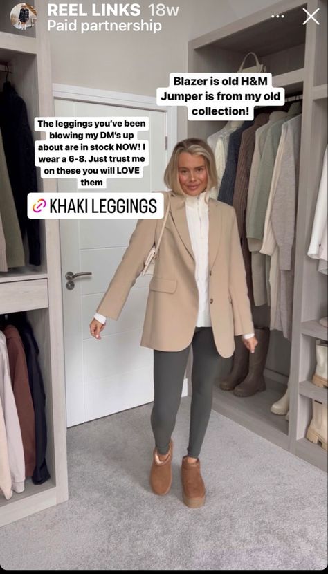 Khaki Leggings Outfit, Khaki Leggings, Leggings Outfit, Outfits With Leggings, Duster Coat, Trench Coat, Jumper, H&m, Leggings