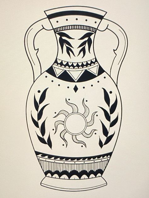 Hercules Vase Tattoo, Greek Vase Design, African Vase Tattoo, Greek Vase Tattoo Design, Grecian Urn Tattoo, Mexican Vase Tattoo, Ancient Greek Vase Tattoo, Grecian Vase Tattoo, Vase Drawing Design