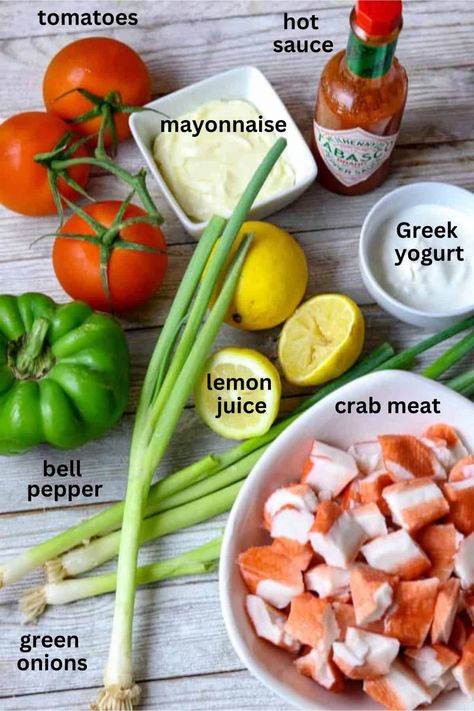 A refreshing chunky crab salad dressed with creamy mayo and greek yogurt sauce spiked with as much hot sauce as you desire. #crabsalad Crab Salad Dressing Recipe, Cucumber Crab Salad, Greek Yogurt Mayo, Easy Crab Salad, Greek Yogurt Sauce, Mayo Dressing, Crab Salad, Hot Pepper Sauce, Refreshing Salad