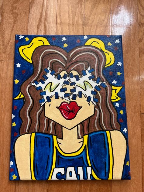 Cheerleader Canvas Painting, Cheer Paintings Ideas, Cheerleader Painting, Cheer Painting, Dorm Paintings, Cheer Camp, Dorm Room Diy, Painting Stuff, Head Art