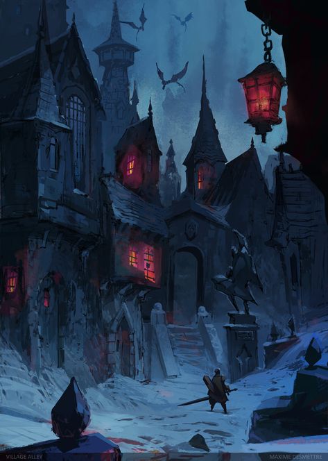 ArtStation - Village Alley Fantasy Village, Cosmic Horror, 다크 판��타지, Fantasy City, Fantasy Castle, Fantasy Setting, Fantasy Places, Fantasy Map, Fantasy Art Landscapes