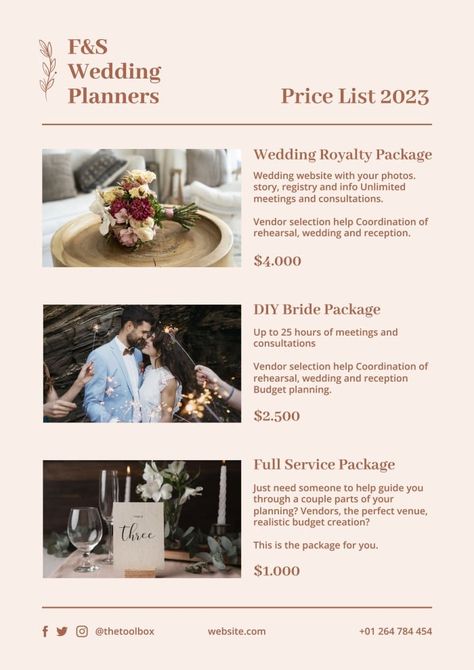 Professional F&S Wedding Planners Price List Wedding Planner Price List, Wedding Planner Packages Prices, Event Planning Pricing Packages, Reception Program, Free Wedding Venues, Wedding Planner Packages, Event Planers, Wedding Reception Program, Wedding Packages Prices