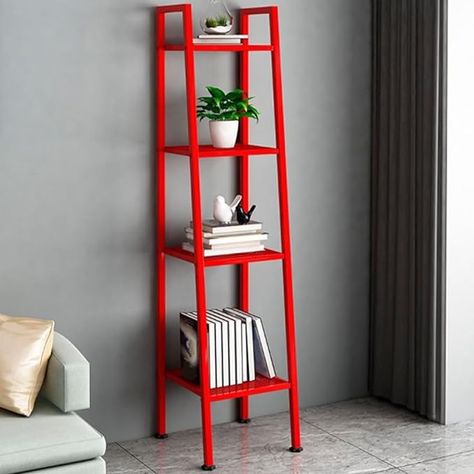 Amazon.com: KWOKING Ladder Metal Bookshelf Modern Bookcase with Rectangular Shelves Storage Rack Kitchen Storage Rack Multi-layer Bookshelf Floor-to-ceiling Trapezoidal Balcony Flower Stand Red 14"L x 14"W x 58"H : Home & Kitchen Bookshelf Modern, Metal Bookshelf, Narrow Shelves, Ladder Bookshelf, Modern Cushions, Modern Bookcase, Kitchen Storage Rack, Vertical Frames, Estantes Flotantes