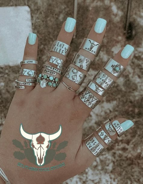 Cowboy Nails, Cowboy Jewelry, Western Fashion Jewelry, Rodeo Jewelry, Western Rings, Western Bracelets, Cowgirl Accessories, Rings Etsy, Cute Country Outfits