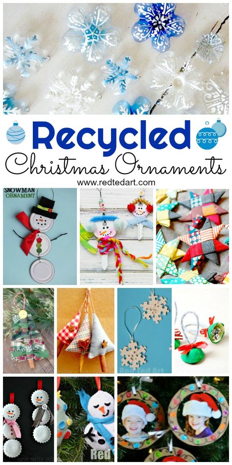 Recycled Ornament DIY Ideas - use old fabrics, bottles, lids, kids toys to make these fabulous DIY Christmas Ornaments #Christmas #Ornaments #Recycled Ornament Diy Ideas, Recycled Christmas Ornaments, Recycled Ornaments, Recycled Christmas Decorations, Toys To Make, Recycled Diy, Recycled Christmas, Red Ted Art, Ornament Diy