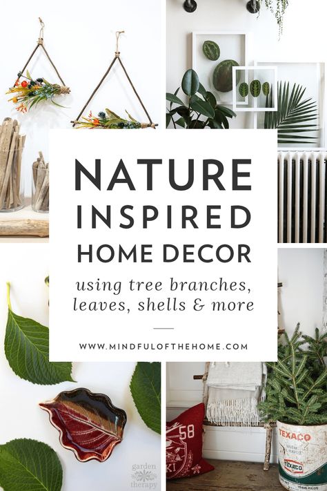 Whether your home is modern, rustic or minimalist, decorating with nature is a great way for earth-lovers to showcase their love of the outdoors. Get some earthy living room, kitchen, bathroom, and bedroom inspiration with these DIY nature decor ideas. #DIY #homedecor #decorations #nature #naturedecor #mindfulofthehome #earthy Naturalist Decor Diy, Woodsy Boho Decor, Rustic Natural Home Decor, Decorate With Nature, Nature Aesthetic Decor, Minimal Diy Decor, Home Decor Nature Inspired, Diy Nature Home Decor, Nature Home Decor Ideas