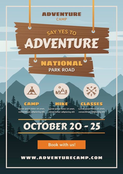 Free Vector | Gradient adventure flyer Adventure Graphic Design, Camp Poster, Flyers Template, Adventure Camp, Flyer Free, Logo Design Inspiration Creative, Vector Gradient, Logo Creator, Create Logo