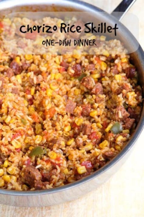 Chorizo Rice Skillet Dinner - $5 Dinners | Recipes, Meal Plans, Coupons Chorizo Recipes Dinner, Chorizo Rice, Gluten Free Meals, Rice Skillet, Chorizo Recipes, Beef Rice, Cuban Food, Dominican Food, Rican Food