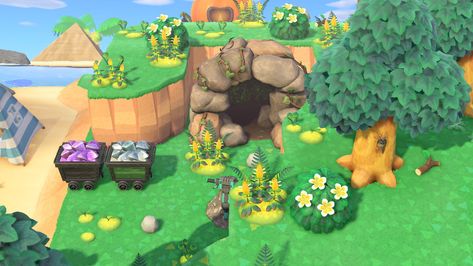 Acnh Cave Designs, Cave Animal Crossing, Animal Crossing Cave Ideas, Acnh Cave Ideas, Acnh Cave, Acnh Small Space Fillers, Acnh Space Fillers, Acnh Themes, Ac Aesthetic