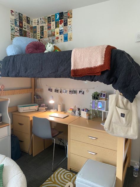 #dormlife #dorm #dormroom #dormdecorideas #dormdecor 3 Person Dorm, Triple Dorm Room Ideas, Dorm Room Ideas Lofted Bed, Triple Dorm, Lofted Dorm Beds, Dorm Layout, Pretty Dorm Room, Dorm Room Layouts, College Dorm Room Inspiration