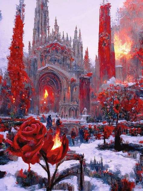 Red Light District Fantasy Art, Fantasy Fire Kingdom Aesthetic, Red Kingdom Fantasy Art, Red Fantasy Castle, Red Castle Fantasy Art, Fire Castle Fantasy Art, Red Kingdom Aesthetic, Red Fire Aesthetic, Kingdom Of Fire