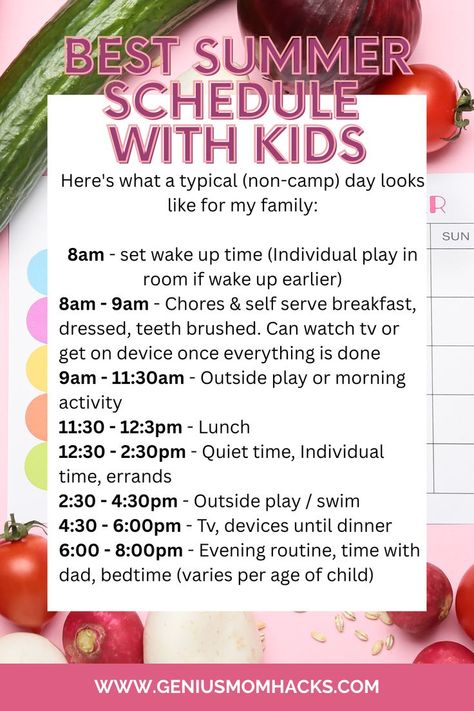 best summer schedule with kids - moms survive summer Summer Schedule For Kids, Kids Summer Schedule, Summer With Kids, Outside Activities For Kids, Summer Routine, Summer Homeschool, Summer Tips, Homeschool Preschool Activities, Summer Planner